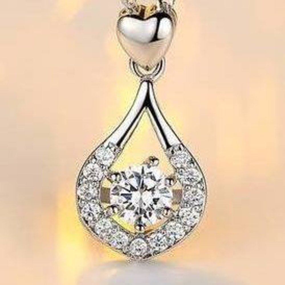 10K White Gold Filled Heart Drop 1CT AAA CZ Cradled Necklace